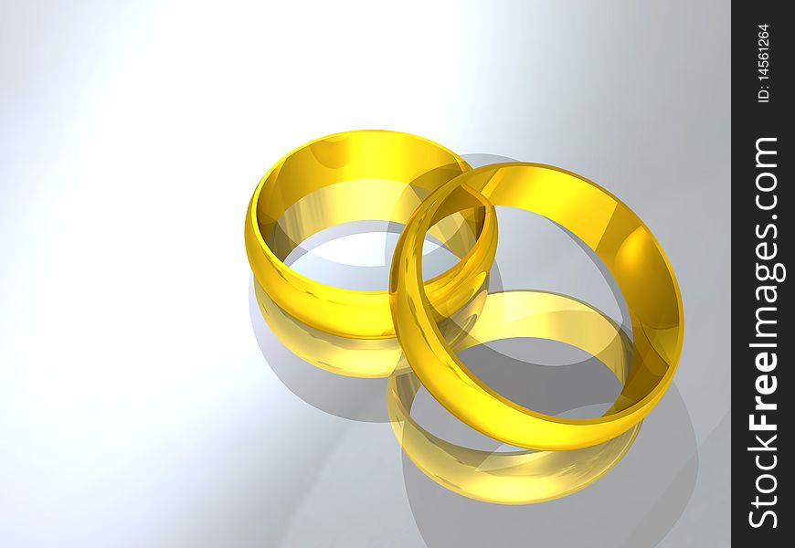 3d gold wedding ring on a background