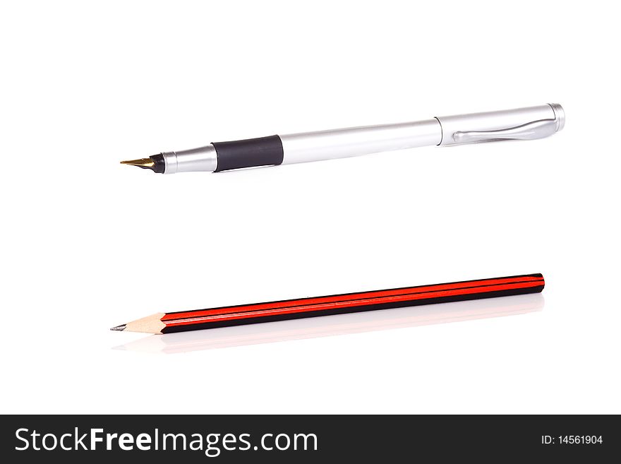 Ink pen and wood pencil. Ink pen and wood pencil