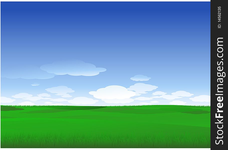 Green grass and blue sky landscape background. Green grass and blue sky landscape background