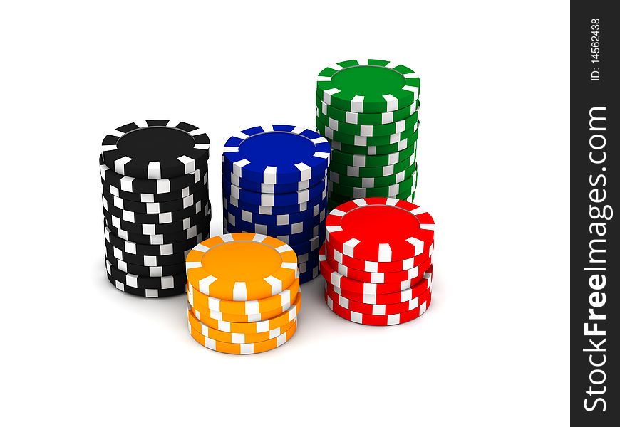 Game chips isolated on white background. High quality 3d render.