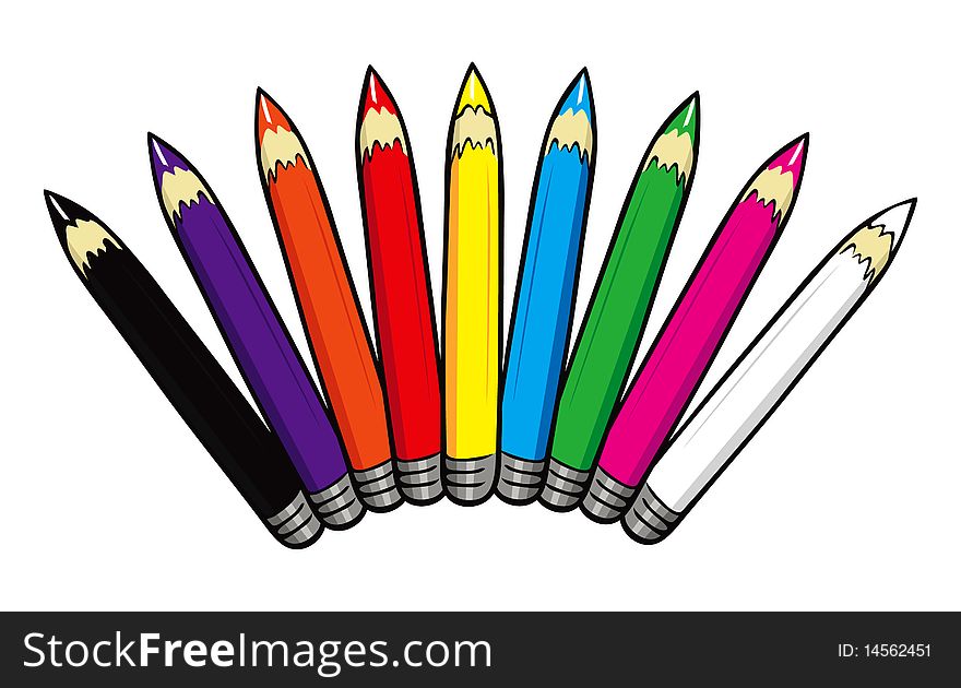 Cartoon vector illustration of colored pencils
