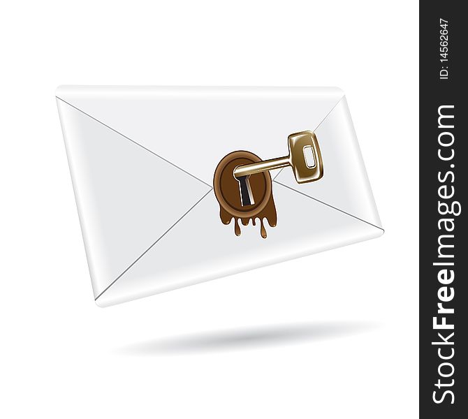 Illustration, key in lock in envelope on white background. Illustration, key in lock in envelope on white background