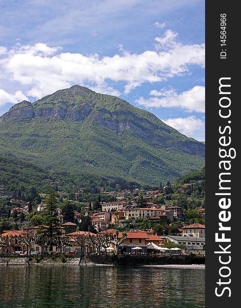 View of houses and mountain at Lake Como in Italy. View of houses and mountain at Lake Como in Italy