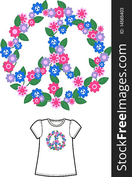 short sleeved top with flower peace pattern. short sleeved top with flower peace pattern