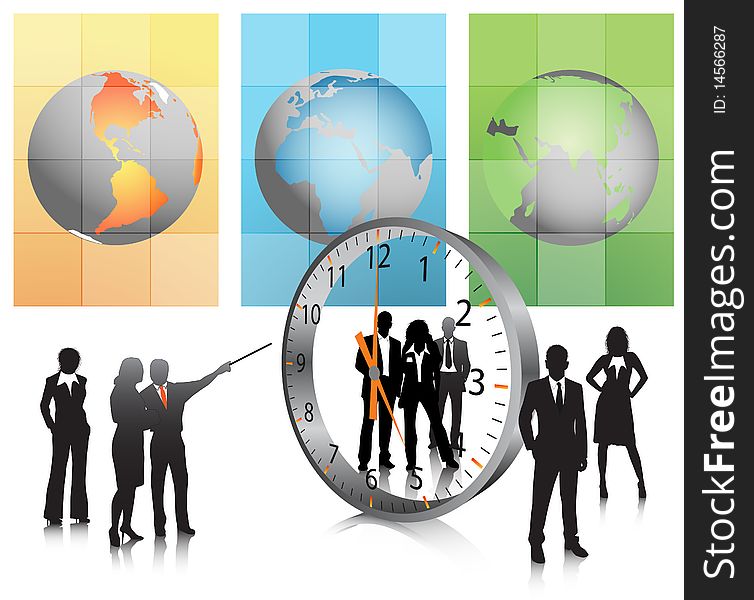 Illustration of business team with clock.Very useful business concept. Illustration of business team with clock.Very useful business concept