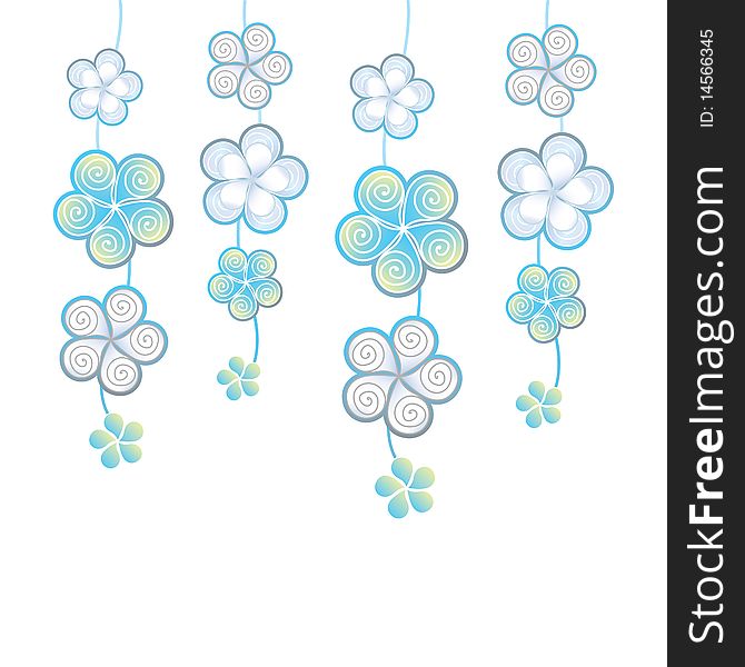 White background with decorative white and turquoise flowers. White background with decorative white and turquoise flowers