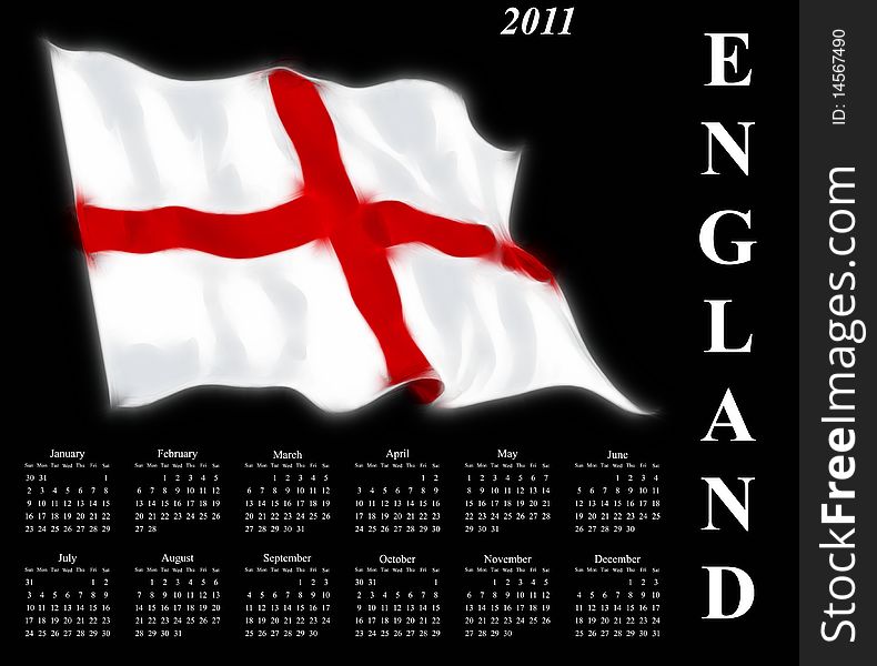 2011 calendar with stylised flag of England