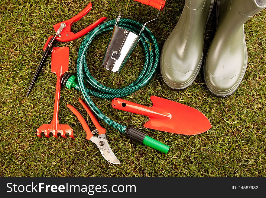 Gardening concept shot on grass. Gardening concept shot on grass