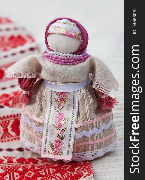 Old-fashioned traditional ukrainian doll with embroidery