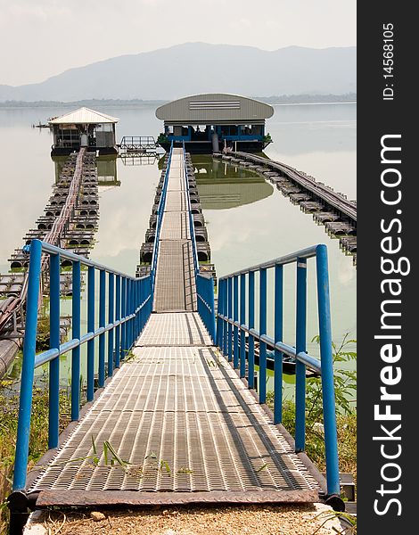 A water pump station bridge laydown through it in perspective view,Chonburi Thailand. A water pump station bridge laydown through it in perspective view,Chonburi Thailand