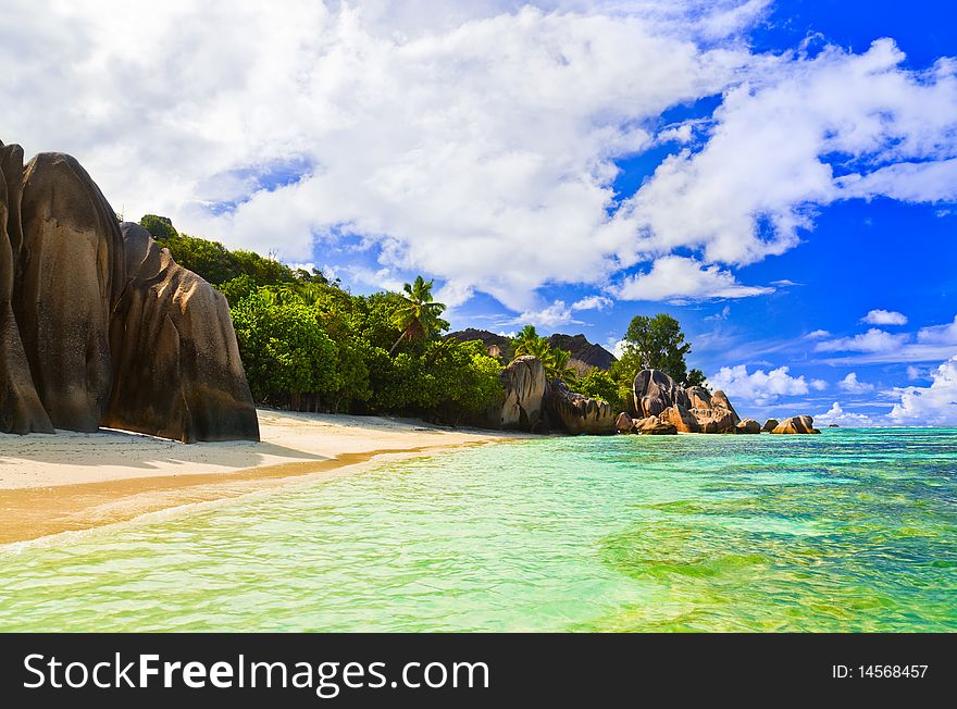 Beach Source d'Argent at Seychelles - nature background