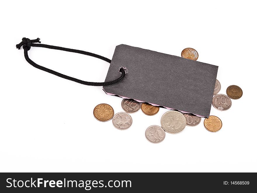 Blank cardboard tag with coins