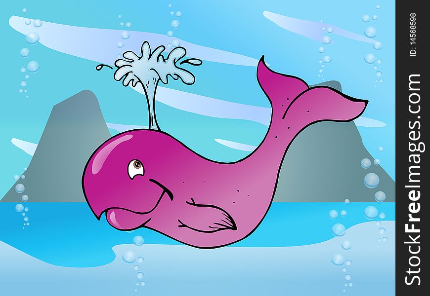 Cute purple Whale in sea nature