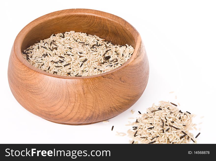 Asian wild rice in a wooden bowl