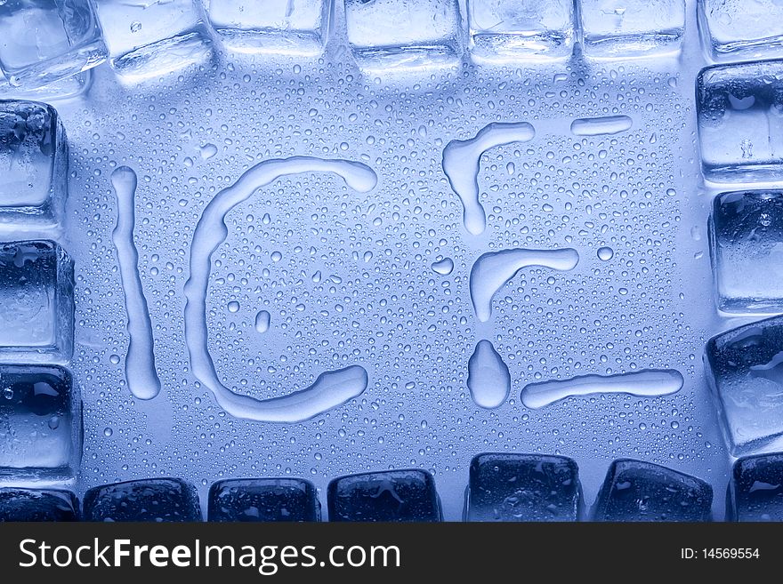 Ice cubes on blue background made by ice cubes