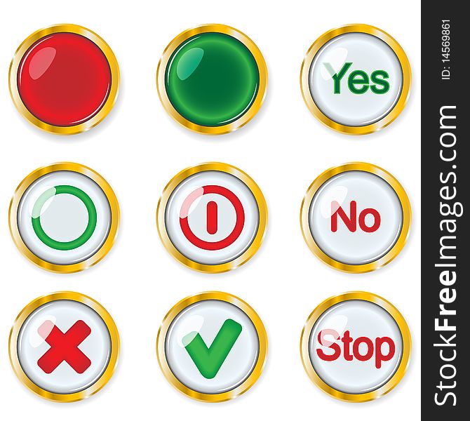 Illustration, nine buttons with inscription on white background