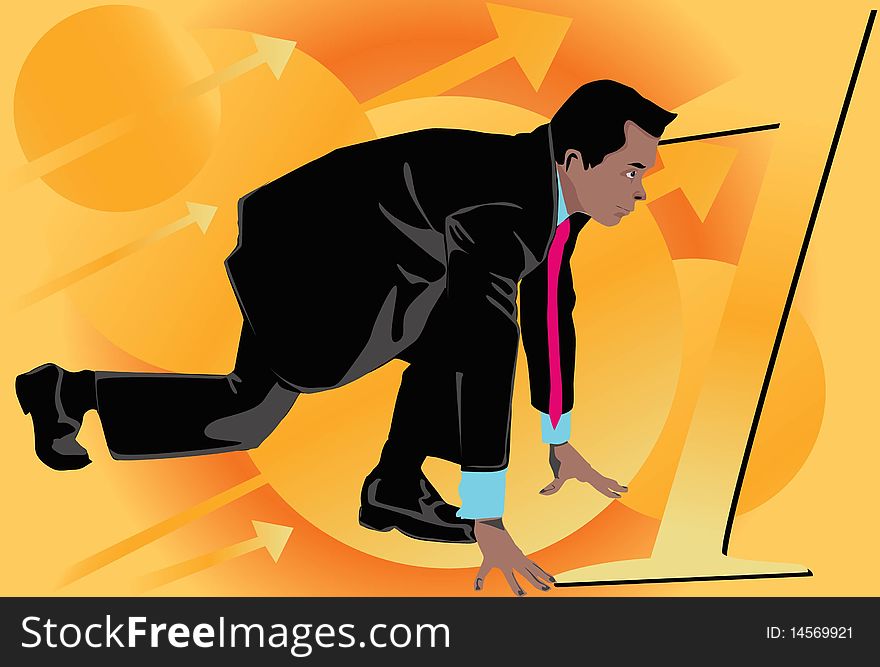 Image of a businessman who is running toward the goal. Image of a businessman who is running toward the goal