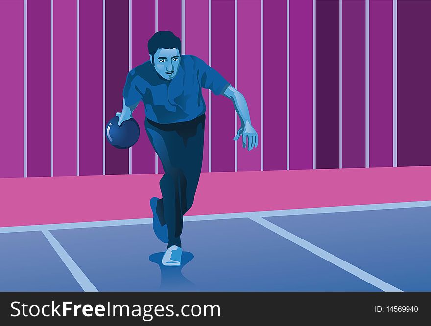 An image of a bowler who is throwing his bowling in the bowling alley. An image of a bowler who is throwing his bowling in the bowling alley