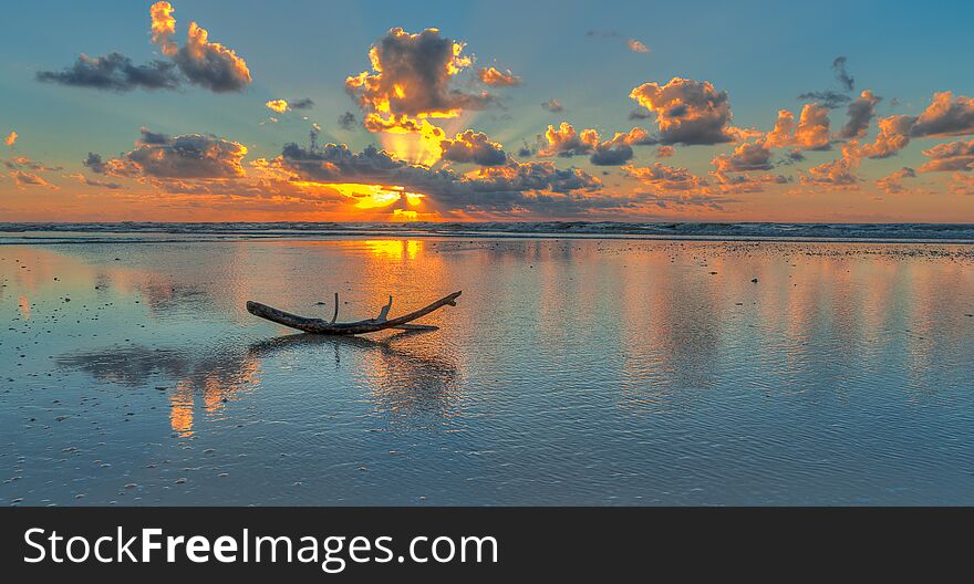 Colorfull sunset on Mediterranean beach of Israel