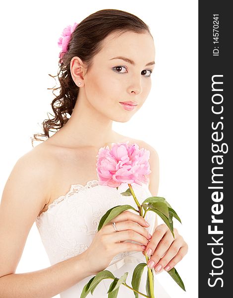 Bride with peony isolated on white