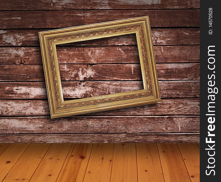 Wooden grunge interior with picture frame