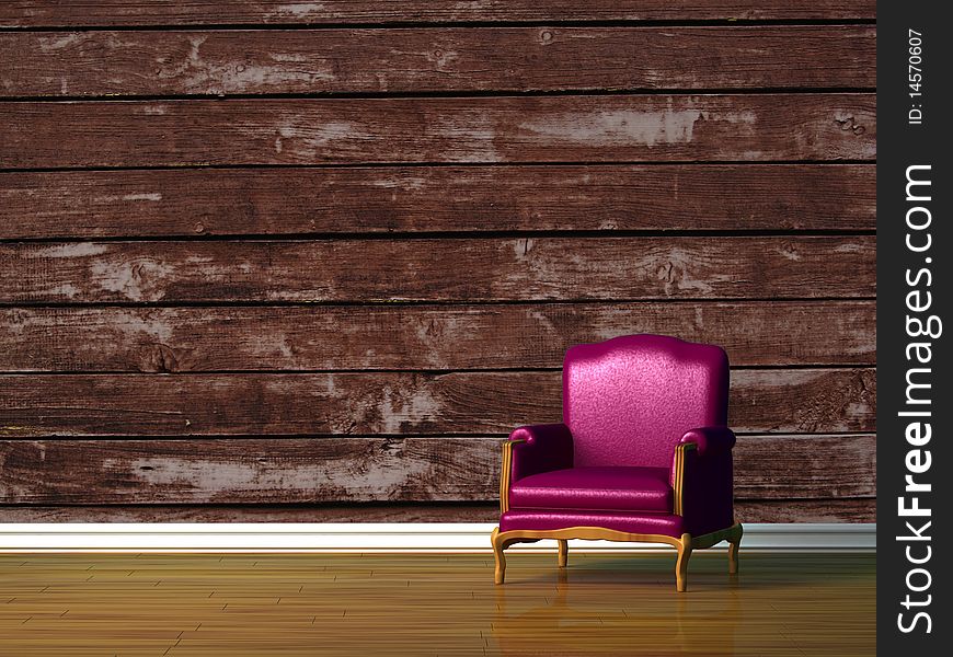 Purple chair in wooden minimalist interior