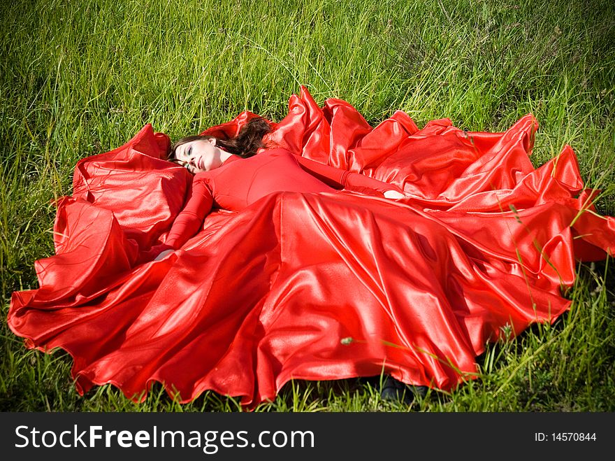Beautiful girl in red dress