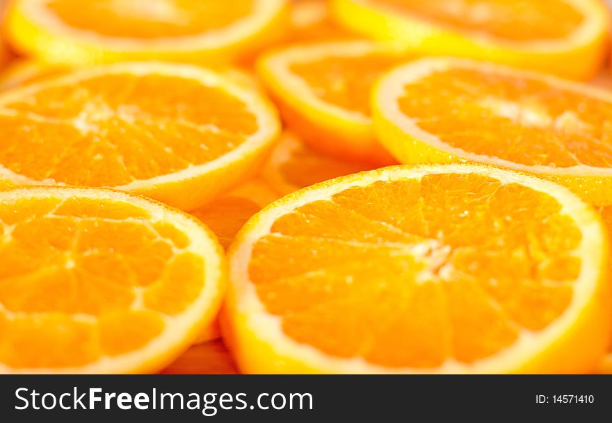 Fresh orange peels and slice background