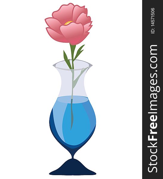 Pink rose in blue glass. Pink rose in blue glass