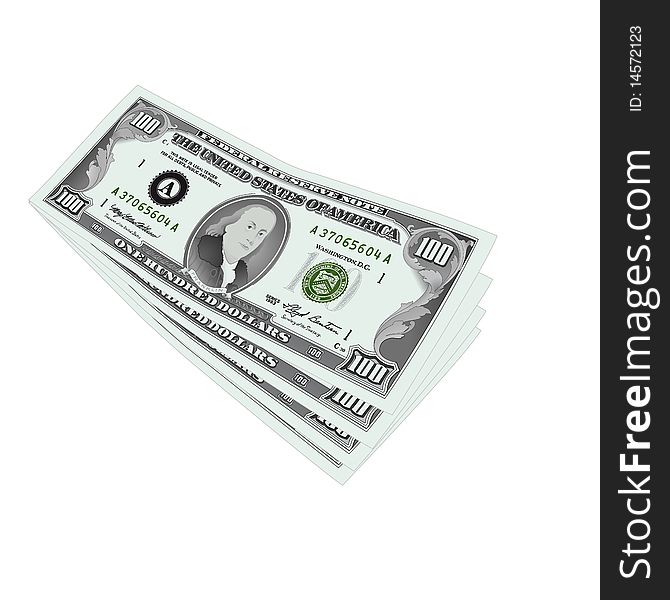 100 dollars notes isolated,  illustration