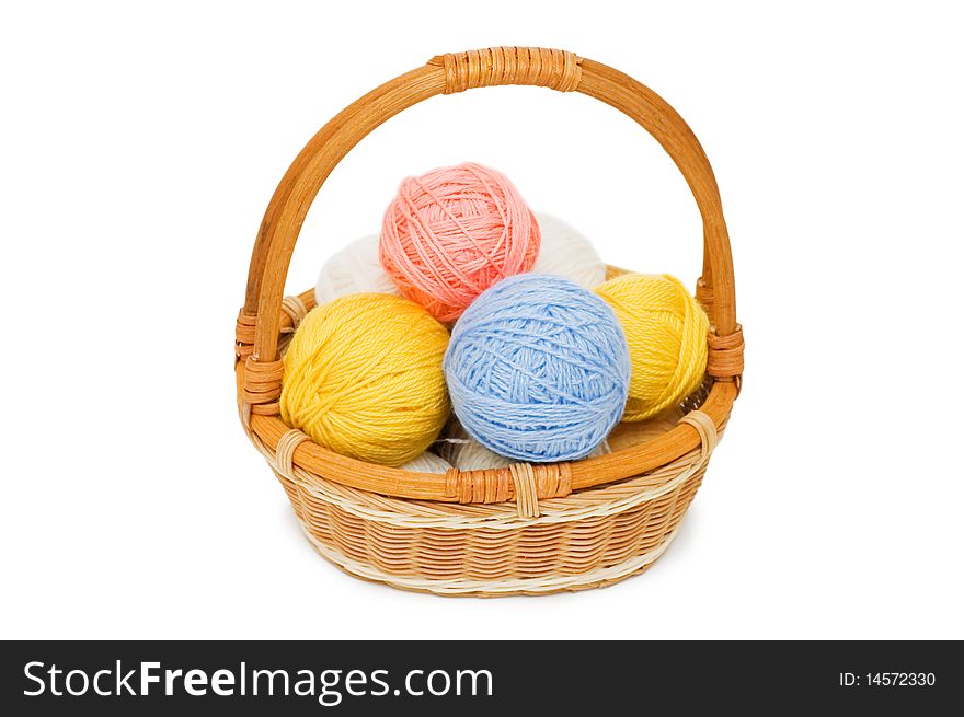 Ball of threads in a basket isolated over white