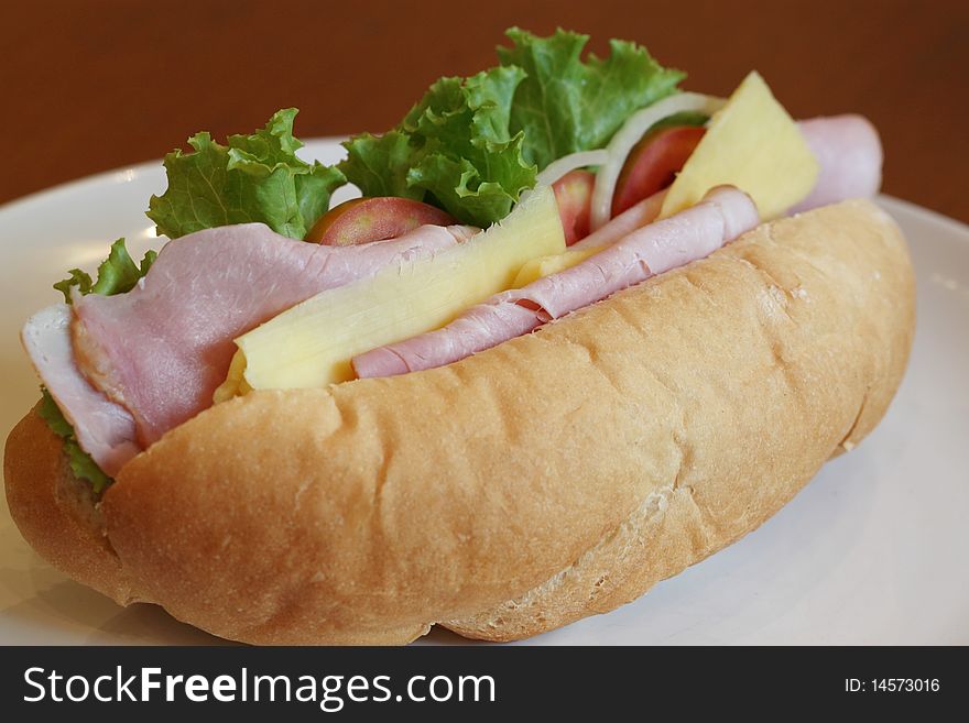 With lettuce, ham and cheese. With lettuce, ham and cheese