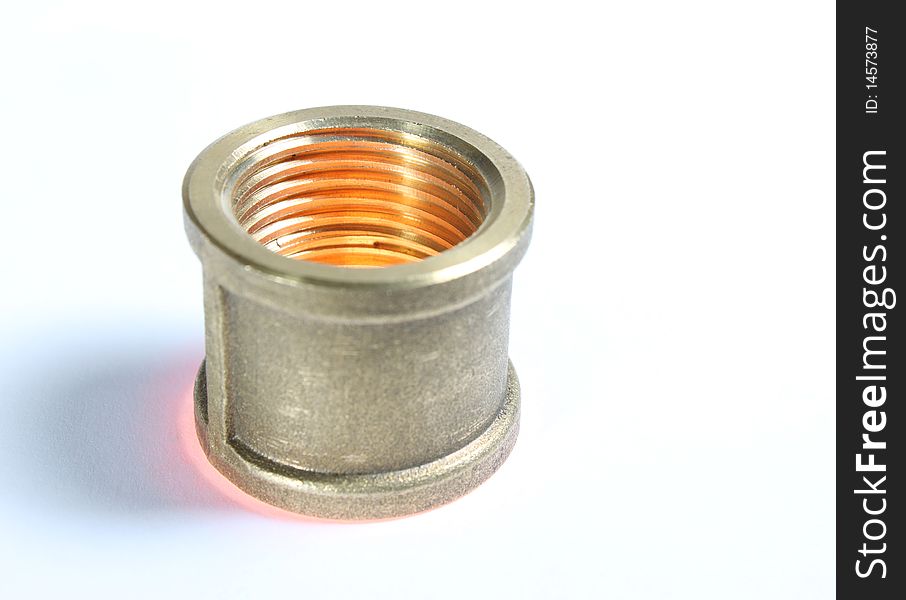 Galvanized  steel coupling on white background