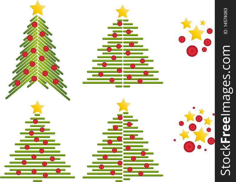 Four decorated Christmas tree symbols isolated on white. Four decorated Christmas tree symbols isolated on white