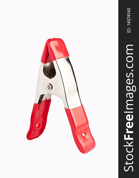 Spring A-clamp with a red handle on white background