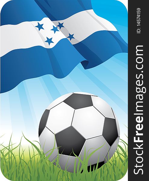 2010 Soccer championship theme with a classic ball on the grass and Honduran flag. 2010 Soccer championship theme with a classic ball on the grass and Honduran flag