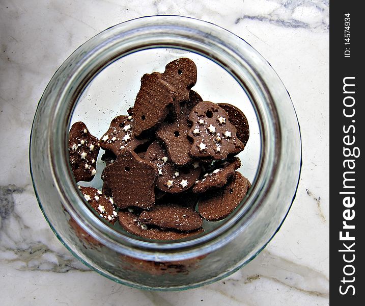 Chocolate biscuits in a glass pot