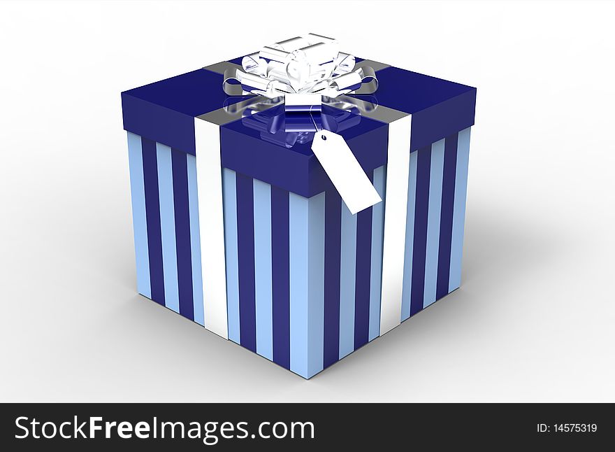 Blue gift box with argent ribbon isolated on white