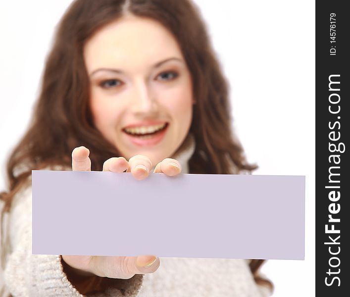 Young Woman Holding An Empty Billboard