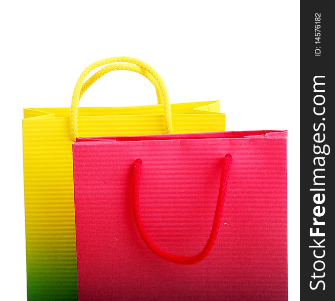 Shopping bags red and yellow on a white background