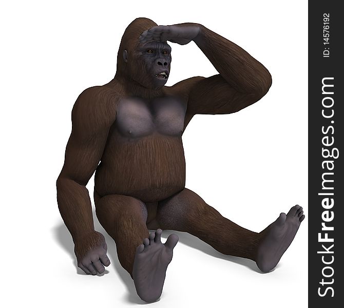 Gorilla watching something. 3D rendering with