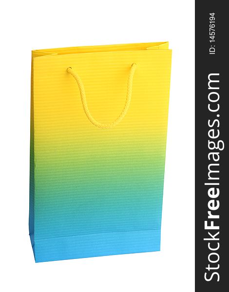 Shopping bag yellow and blue over white background. Isolated image