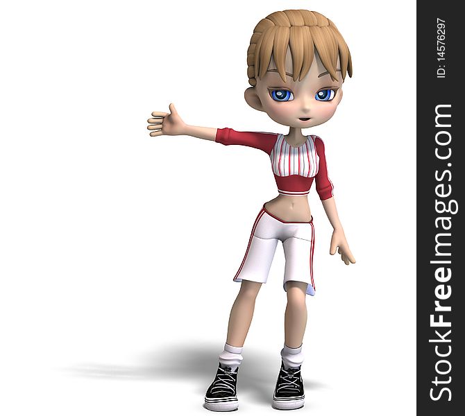 Sweet Little Toon Girl In Short Trousers. 3D