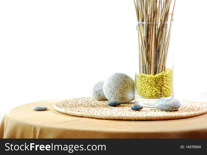 Interior decoration with stones on a table. Interior decoration with stones on a table