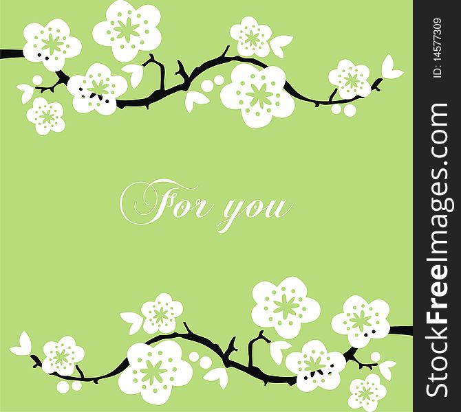 Postcard for holiday with white flowers on branches. Vector illustration. Postcard for holiday with white flowers on branches. Vector illustration.