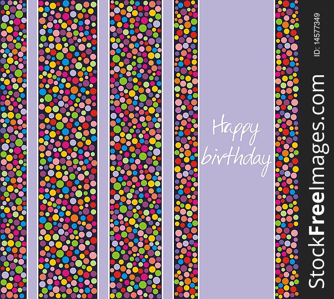 Postcard on birthday with colorful circles. Vector illustration.