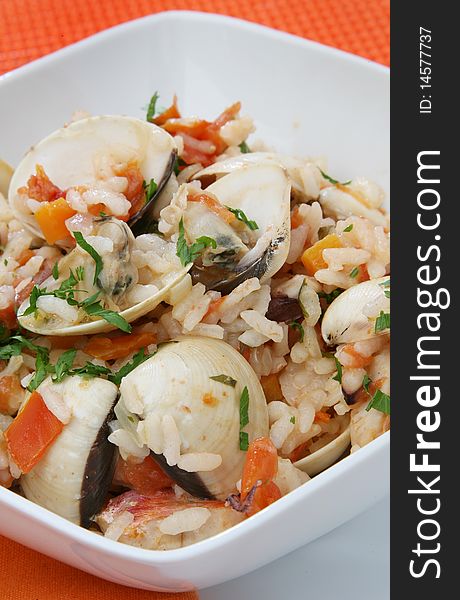 Sea food risotto with sea shells. Sea food risotto with sea shells