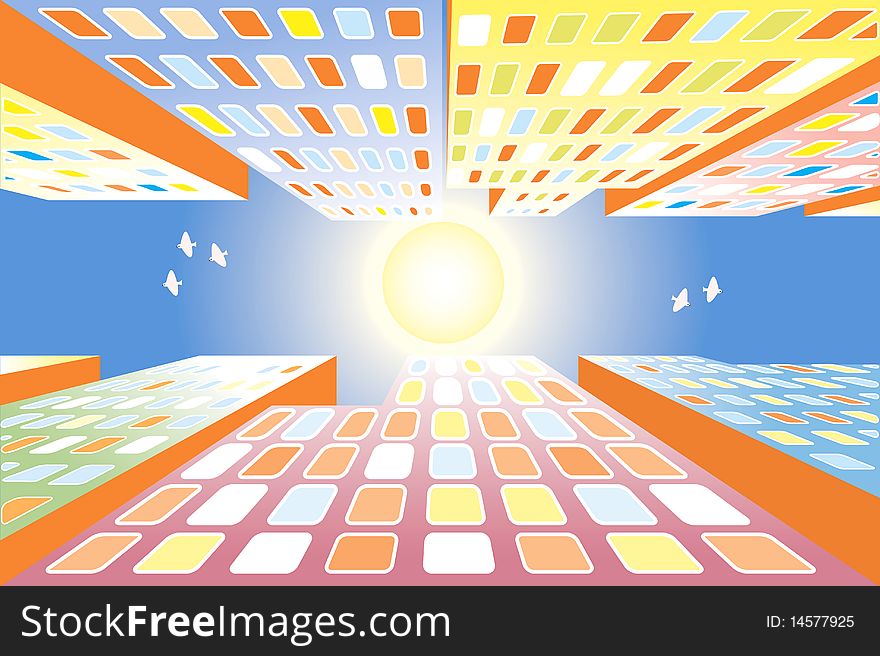 Background with abstract skyscrapers - view up - vector illustration. Background with abstract skyscrapers - view up - vector illustration