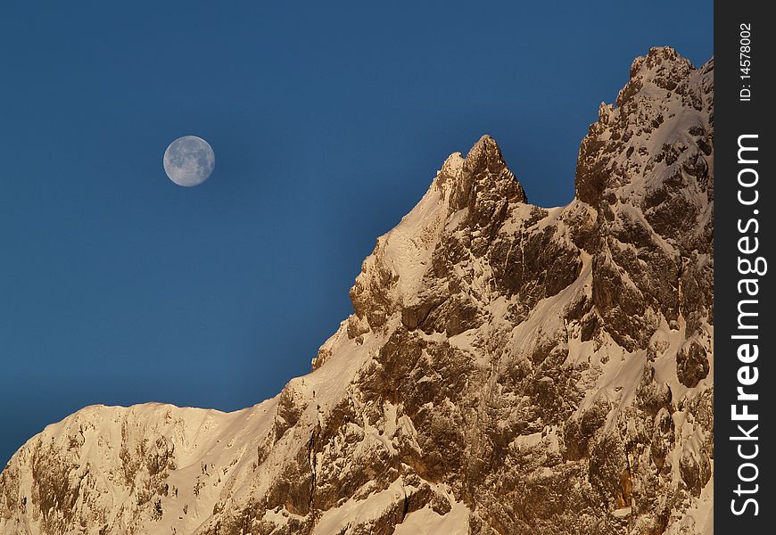 Mountain and the full moon. Mountain and the full moon