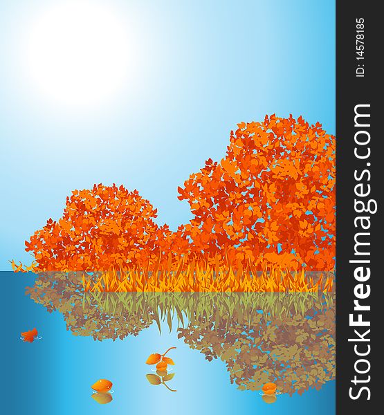 Autumnal lake, illustration, AI file included